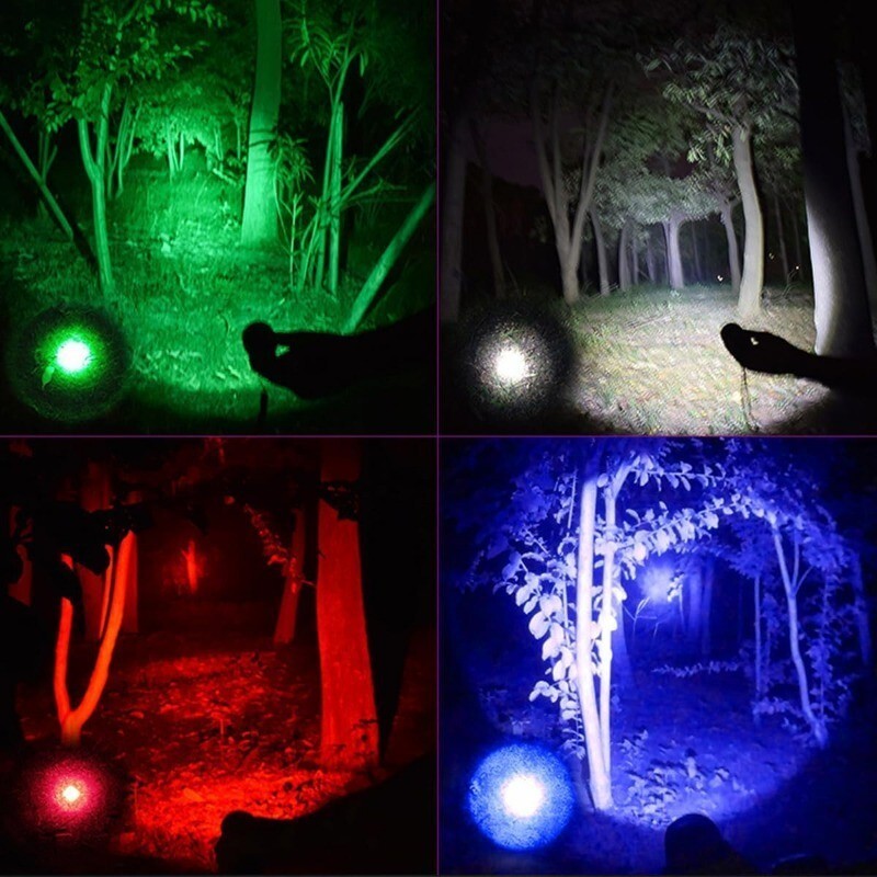 4 in 1 LED Flashlight Red Green White Blue Light Multiple Colours Outdoor Torch