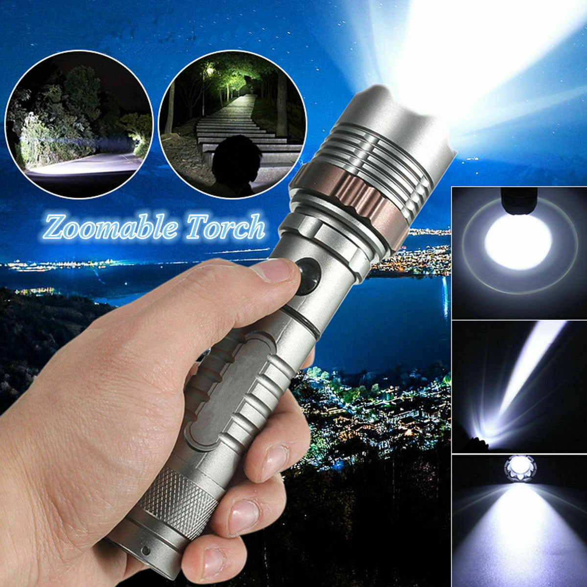 Rechargeable LED Flashlight Tactical Police Super Bright Torch Zoomable