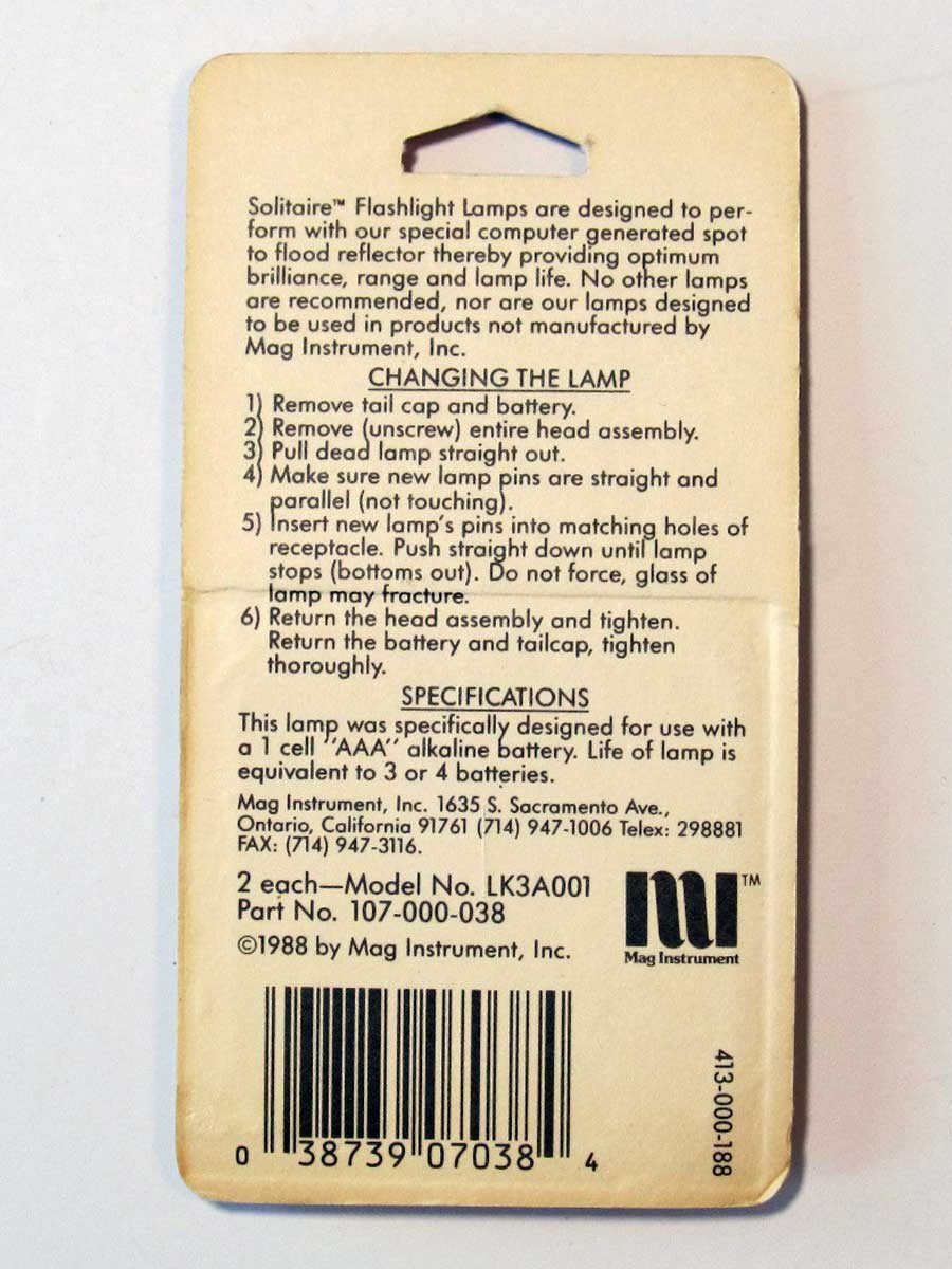 NEW Solitaire MAG Instruments Flashlight Bulbs LK3A001 107-000-038