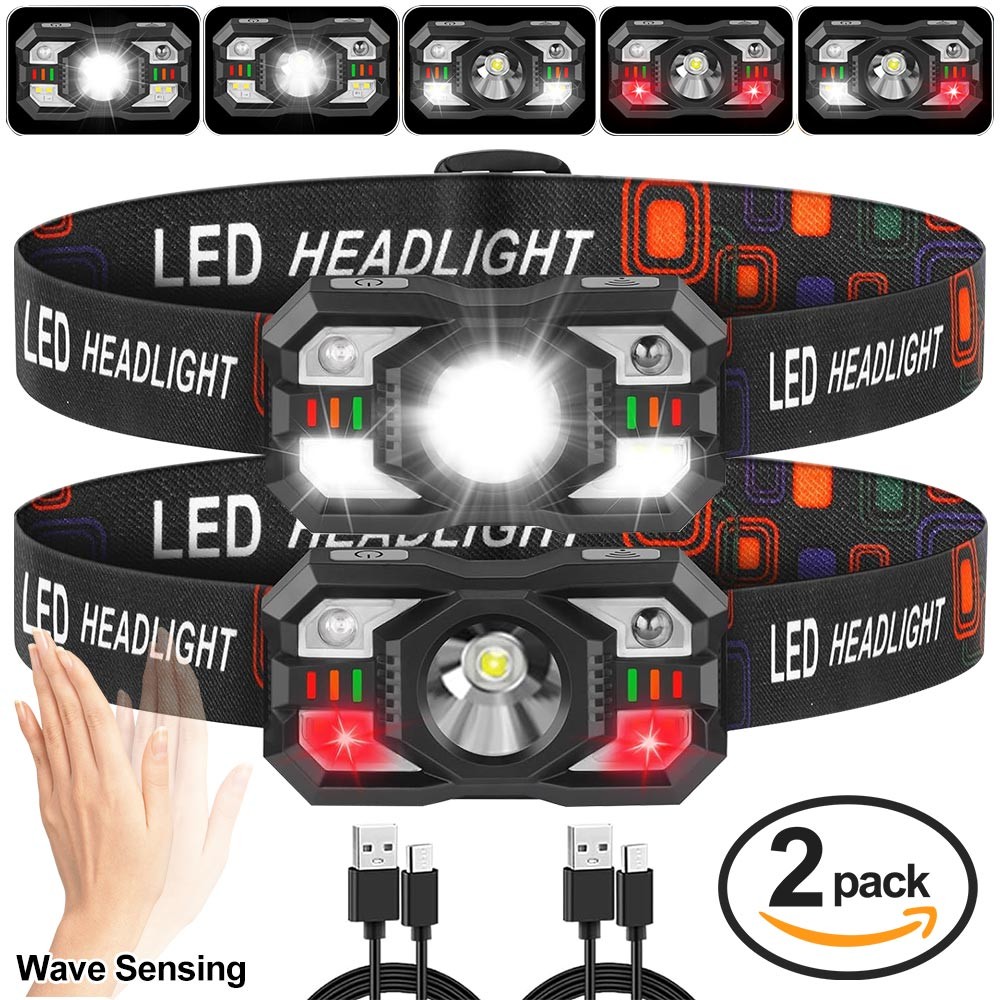 2PCS 1200Lumen Headlamp Flashlight Rechargeable Ultra Bright LED Head Lamp Torch