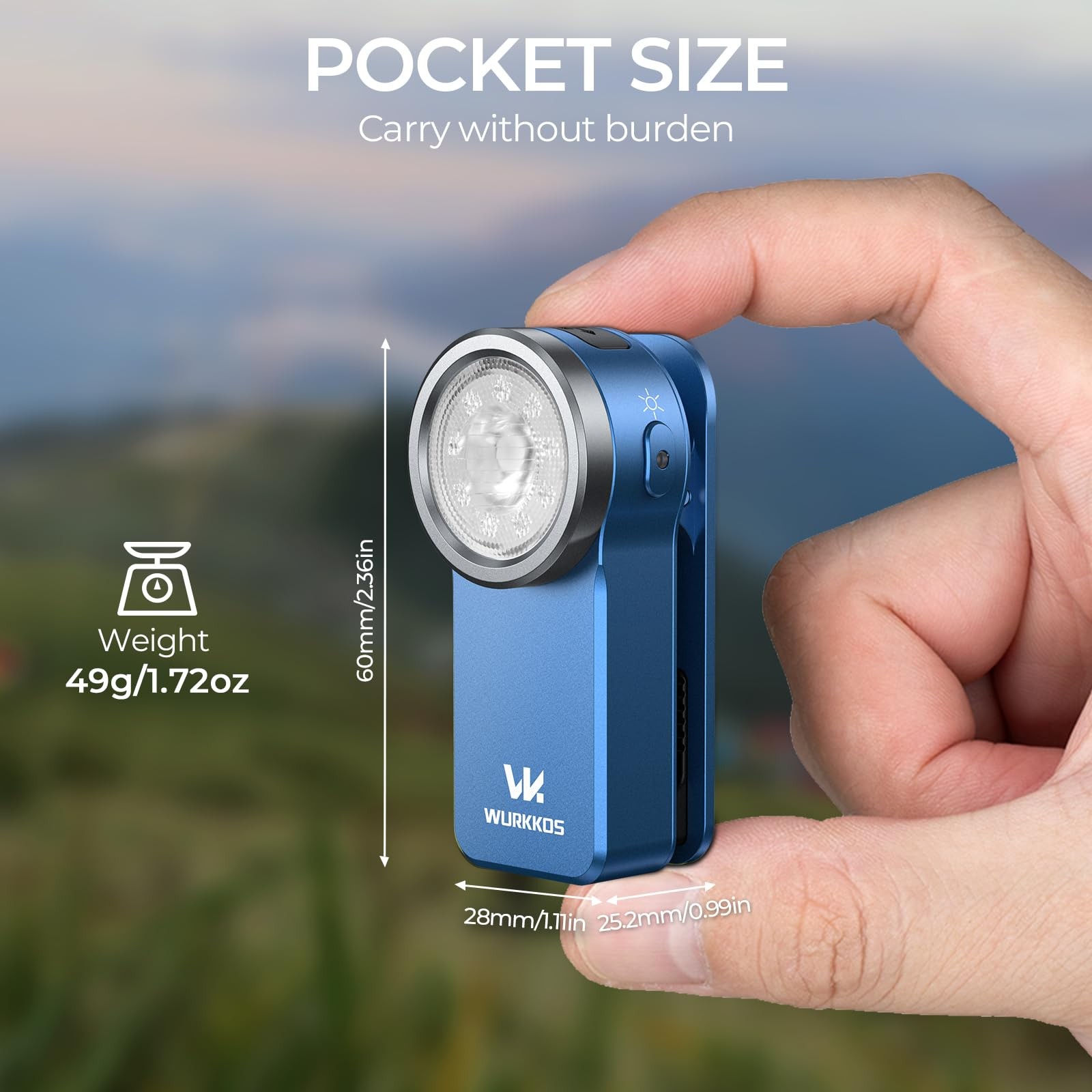 Wurkkos HD03 RGB Rechargeable Clip~on EDC Flashlight, 680 Lumens Blue