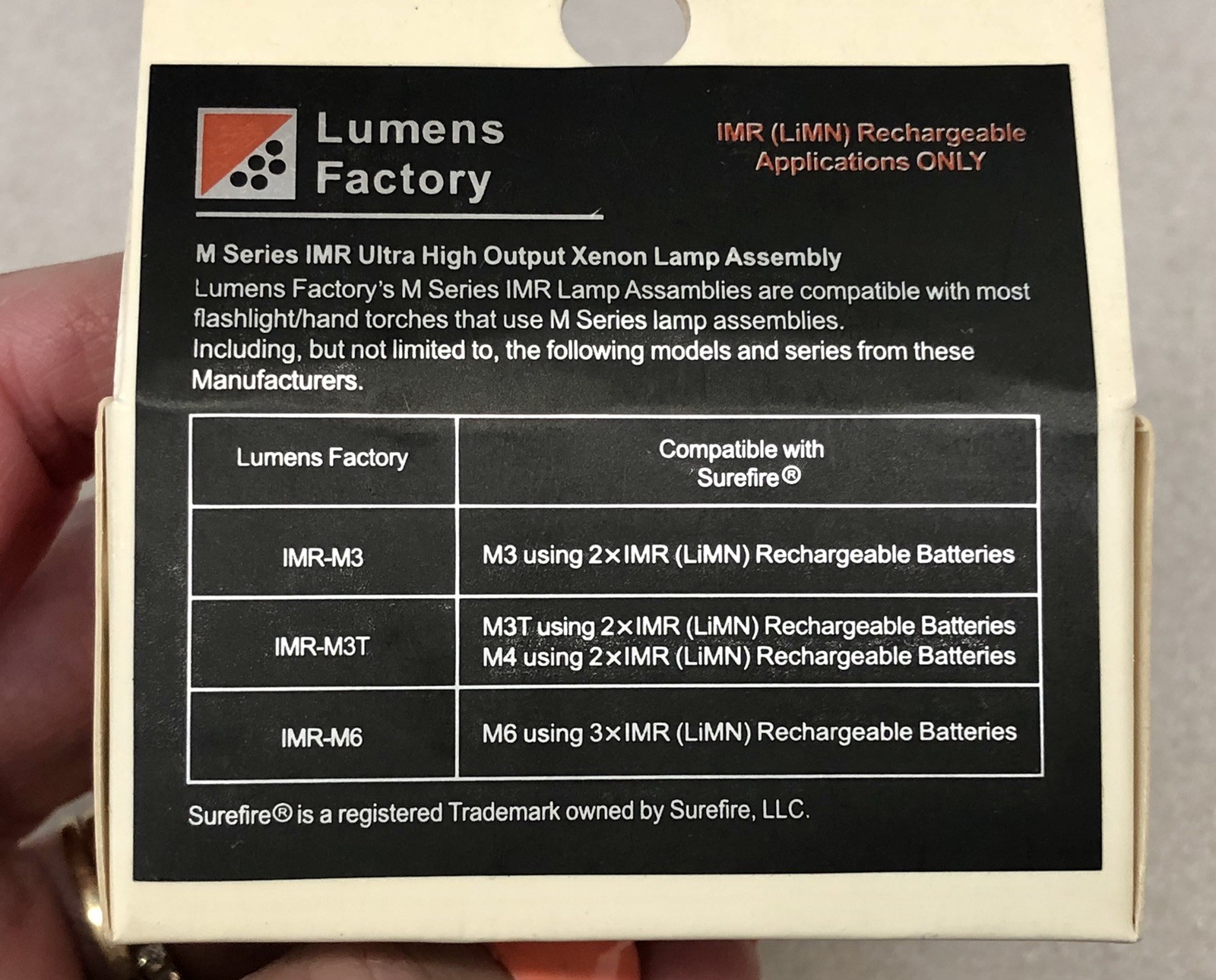 Lumens Factory IMR-M3 500 lm 7.4V Lamp Assembly for LiMN Rechargeable Lights NOS