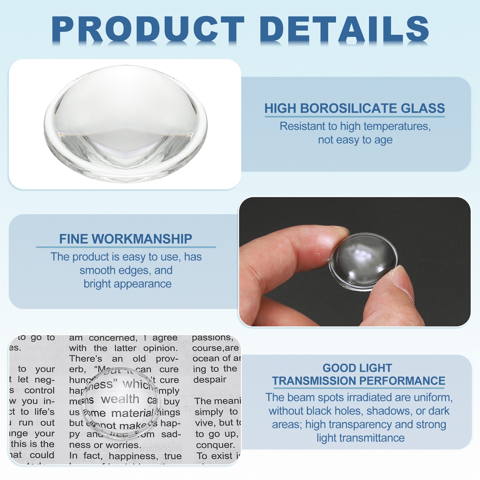 Diameter 23mm Flat Convex Lens, 2 Pcs Height 7.5mm Optical Lens, 1.3mm