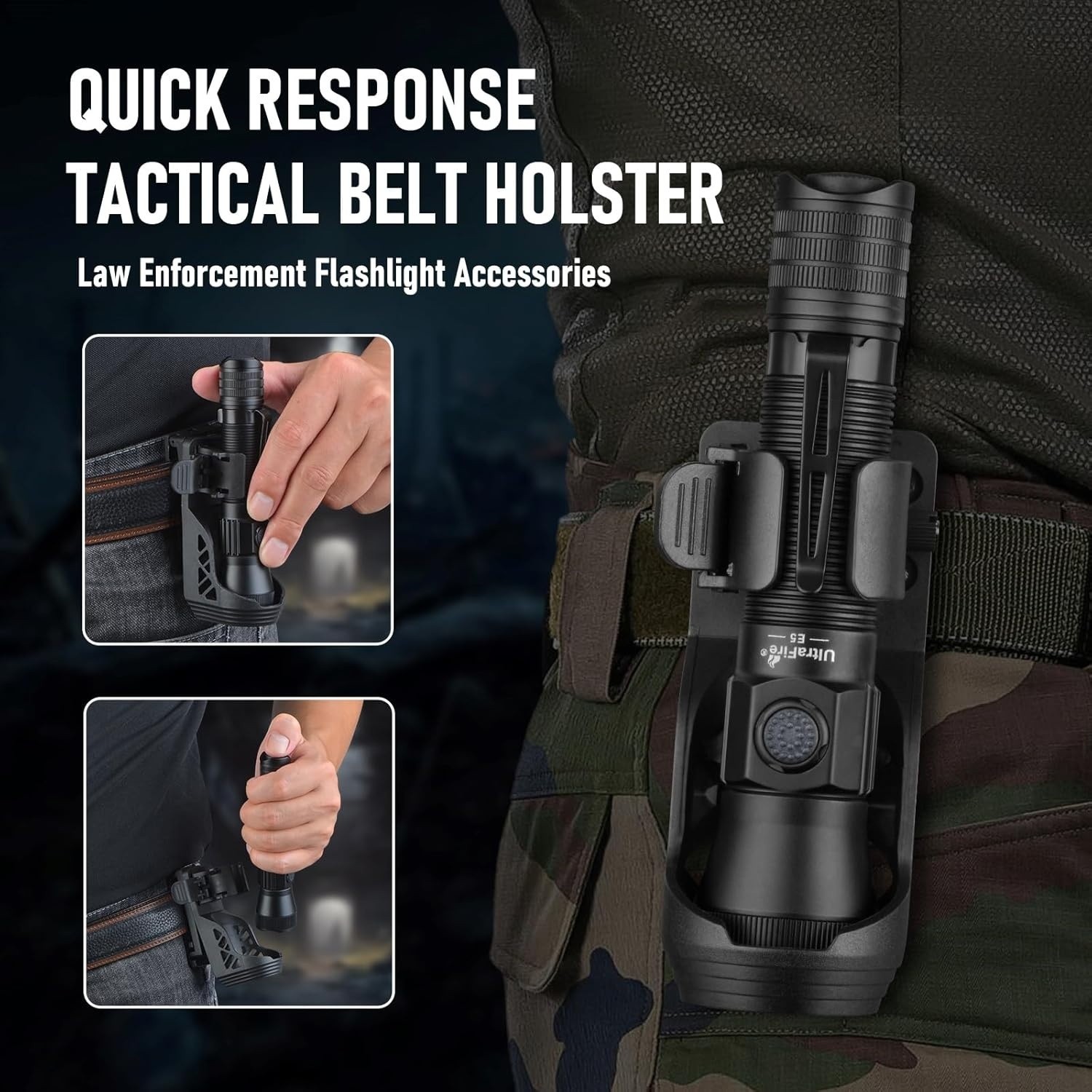 ULTRAFIRE Tactical EDC Flashlight Holster 1350 High Lumens Rechargeable Police