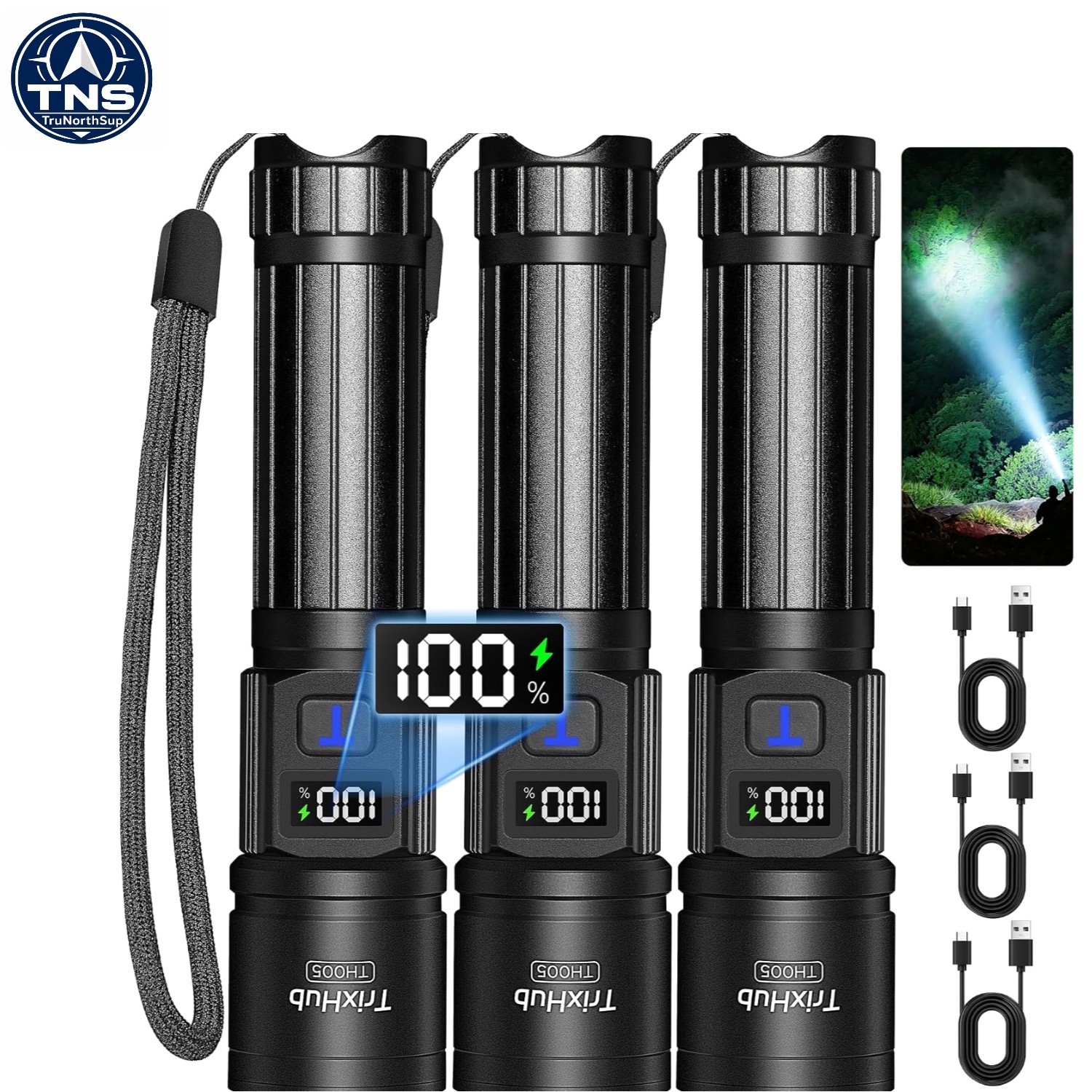 Rechargeable Flashlights 3 Pack, Super Bright High Lumens Led, 5 Modes Zoomab…