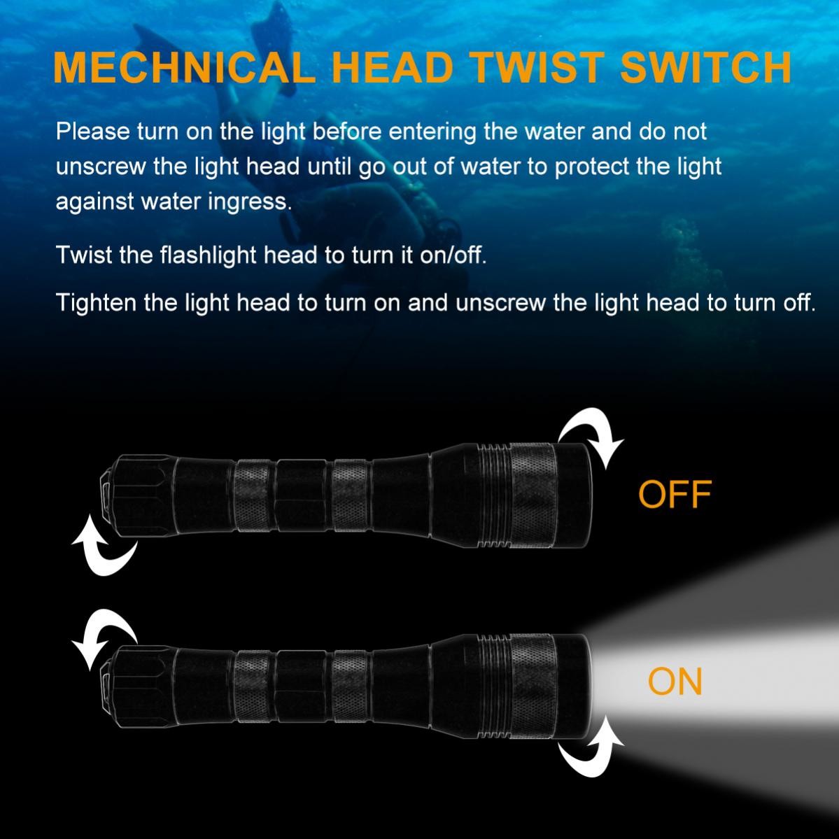 SecurityIng DF08 Max 1050LM IPX8 150m Dive Flashlight, for Professional Diving