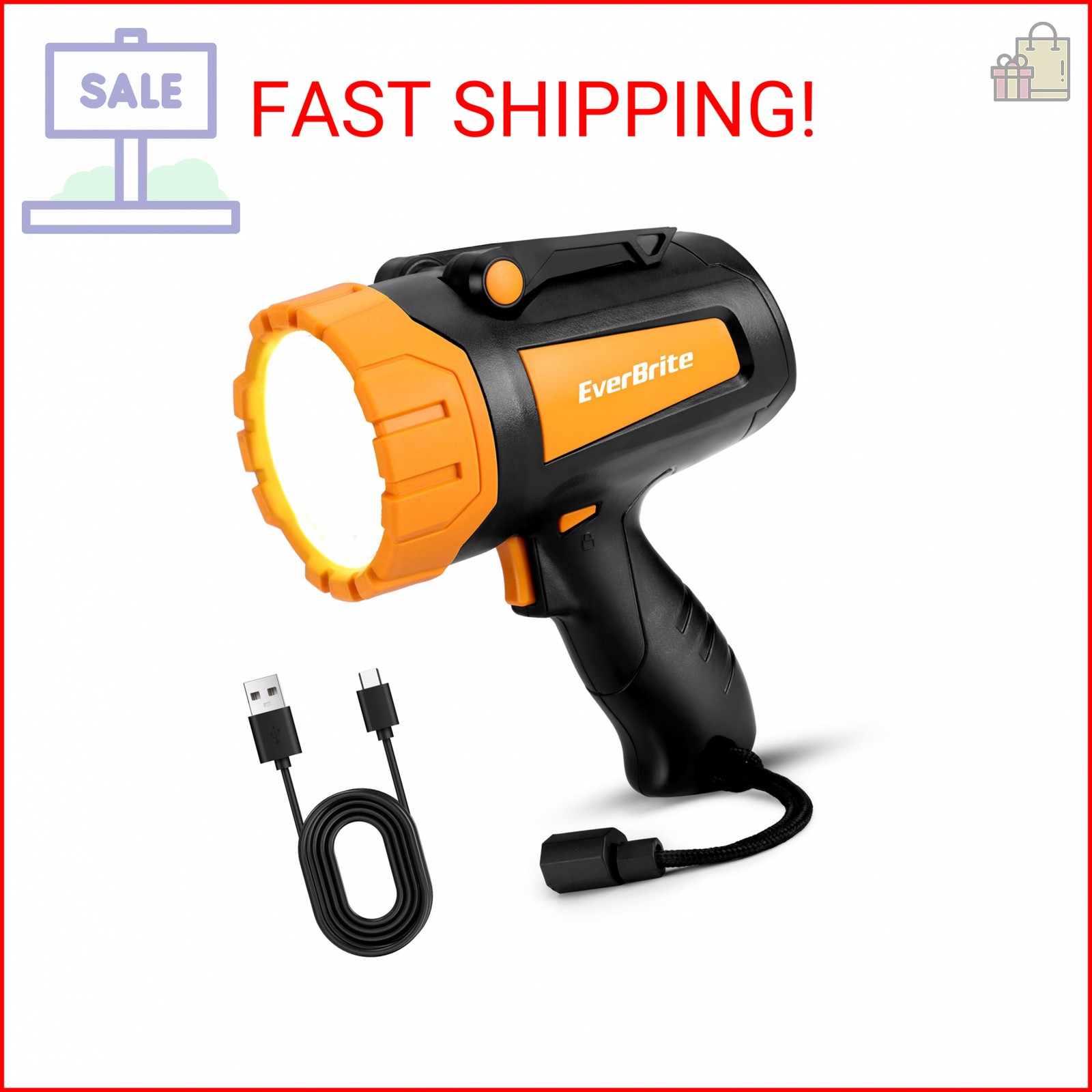 EverBrite Powerful Rechargeable Spotlight, 500lm LED Flashlight with Adjustable