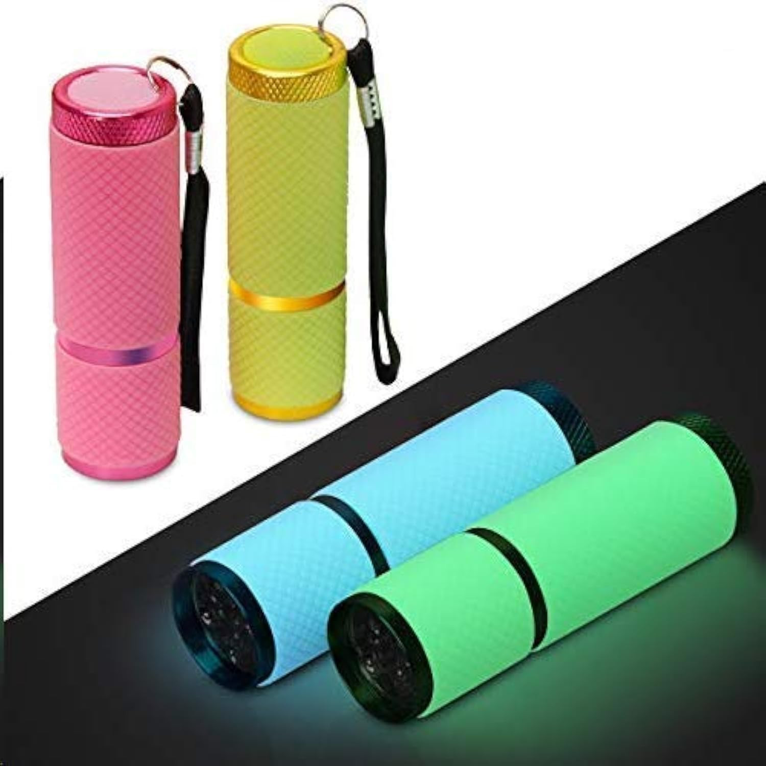 9 LED Glow in Dark Flashlights, 4 Pack Rubber Coated Small Flashlights
