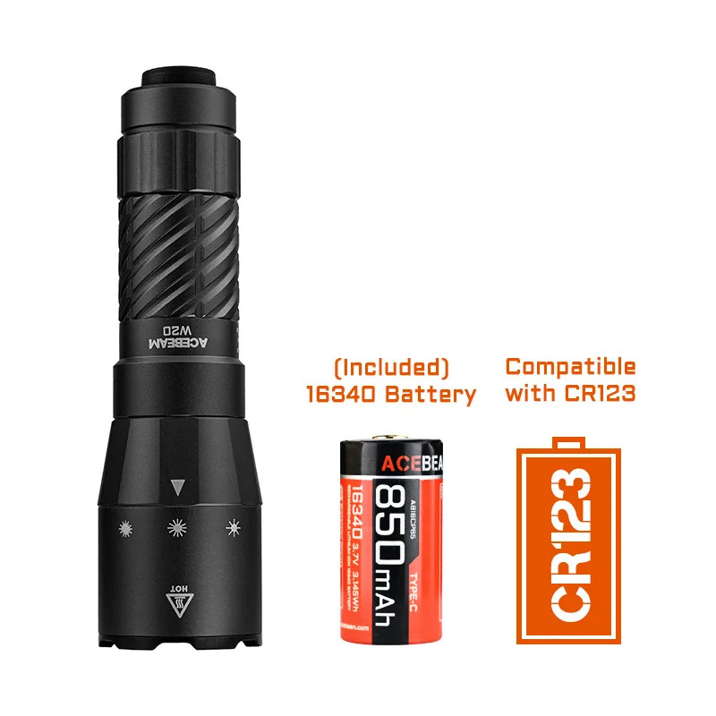 ACEBEAM W20 LEP Tactical Flashlight 600LM 1100m Range USB-C Rechargeable 16340