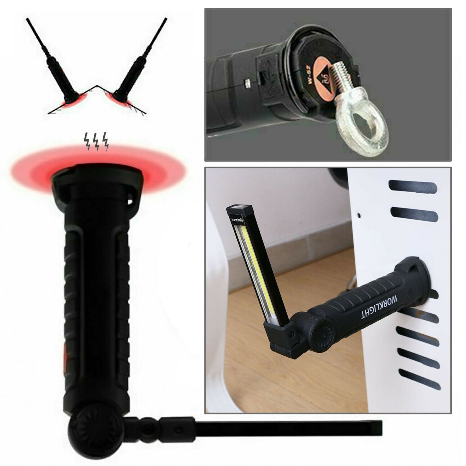 2 Pack Magnetic Base LED COB Work Light Rechargeable Mechanic Torch Flashlight