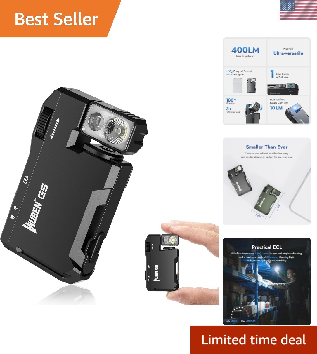 G5 EDC Flashlight – 400 Lumens, Magnetic Mount, RGB Mini Light for Emergencies