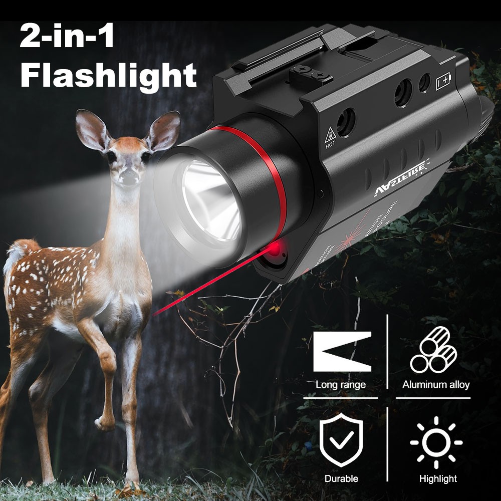 Red Laser Sight &LED Flashlight Combo 20mm Picatinny Rail Adjustable for Hunting