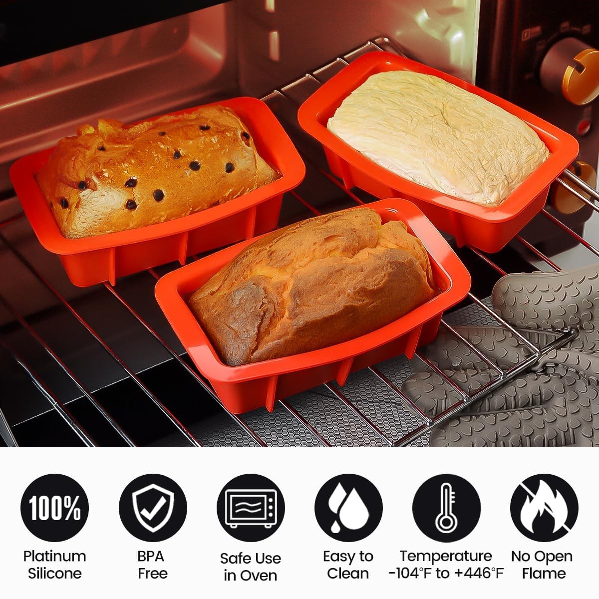 Silicone Mini Bread Loaf Pans for Baking, Size:4pack-5.4×2.7 Inch, Red