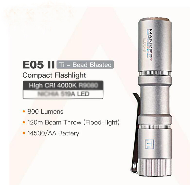 Mankerlight E05 II 1300 Lumen Titanium Mini EDC Flashlight 14500 AA Torch Lamp