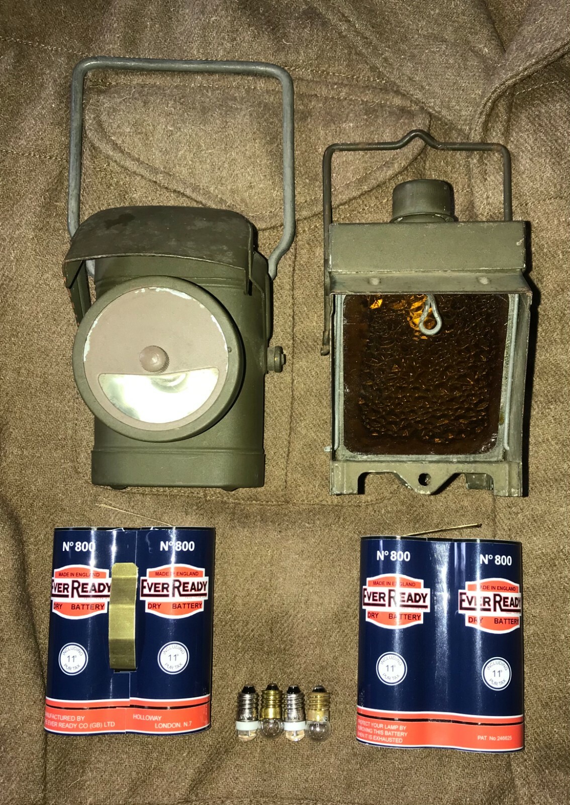 WW2 No1 Electric Torch & Battery Adaptors & LED Bulbs British D-Day Commonwealth