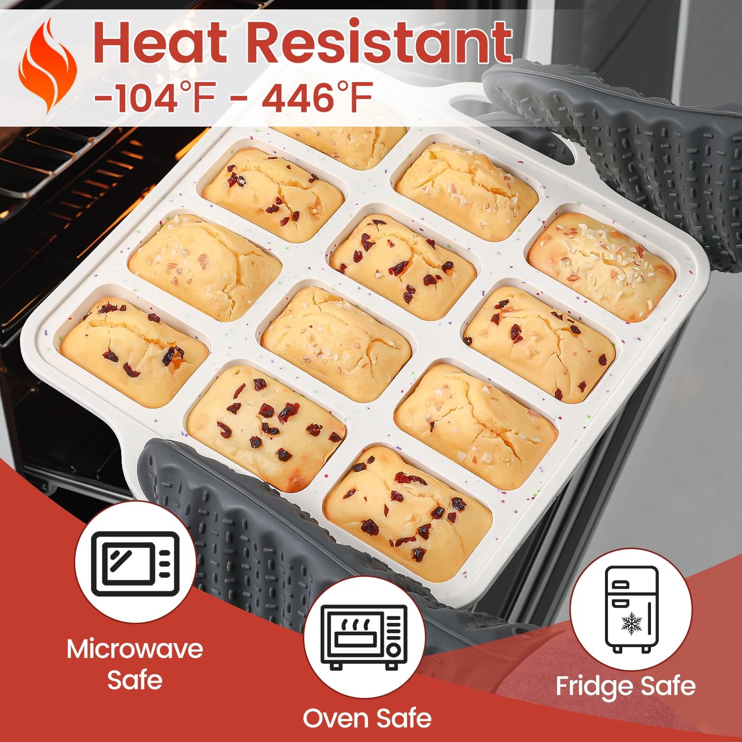 CAKETIME Silicone Mini Loaf Pan 12-cup: 1.9″x2.9″: 2pc, Creamy Confetti