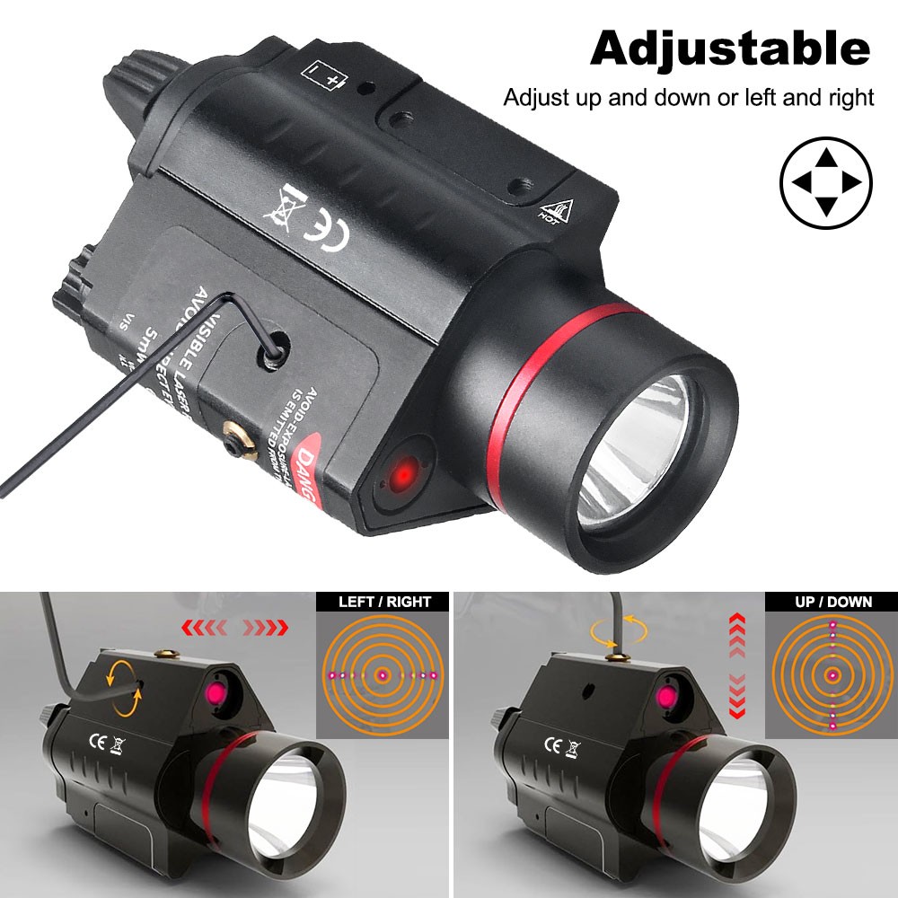 Red Laser Sight &LED Flashlight Combo 20mm Picatinny Rail Adjustable for Hunting