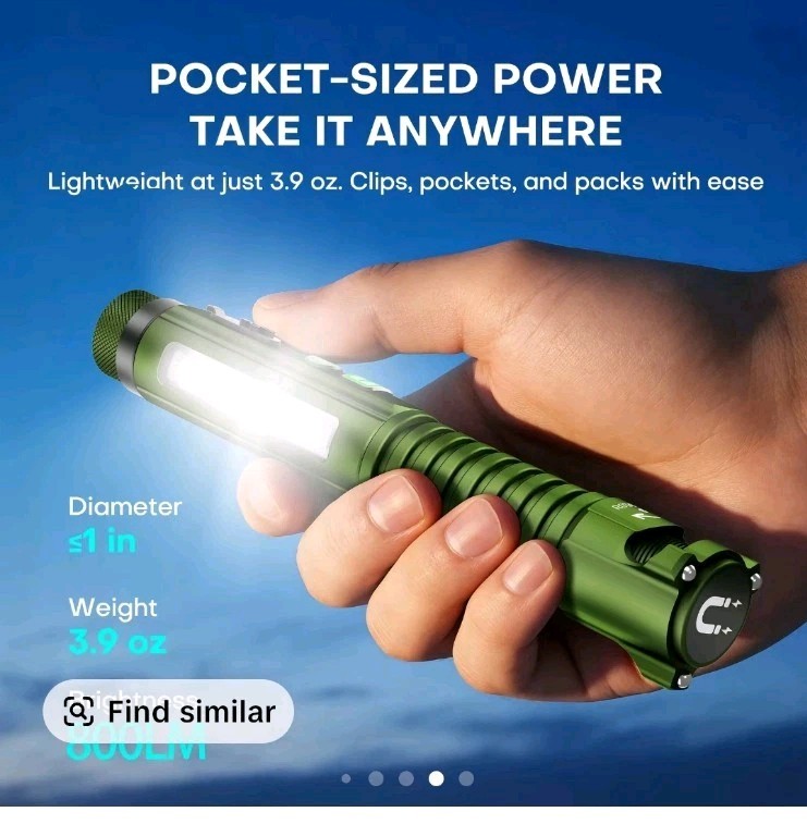 EDC Rechargeable Flashlight LED Magnetic Base Blue 11 Modes With Glass Breaker