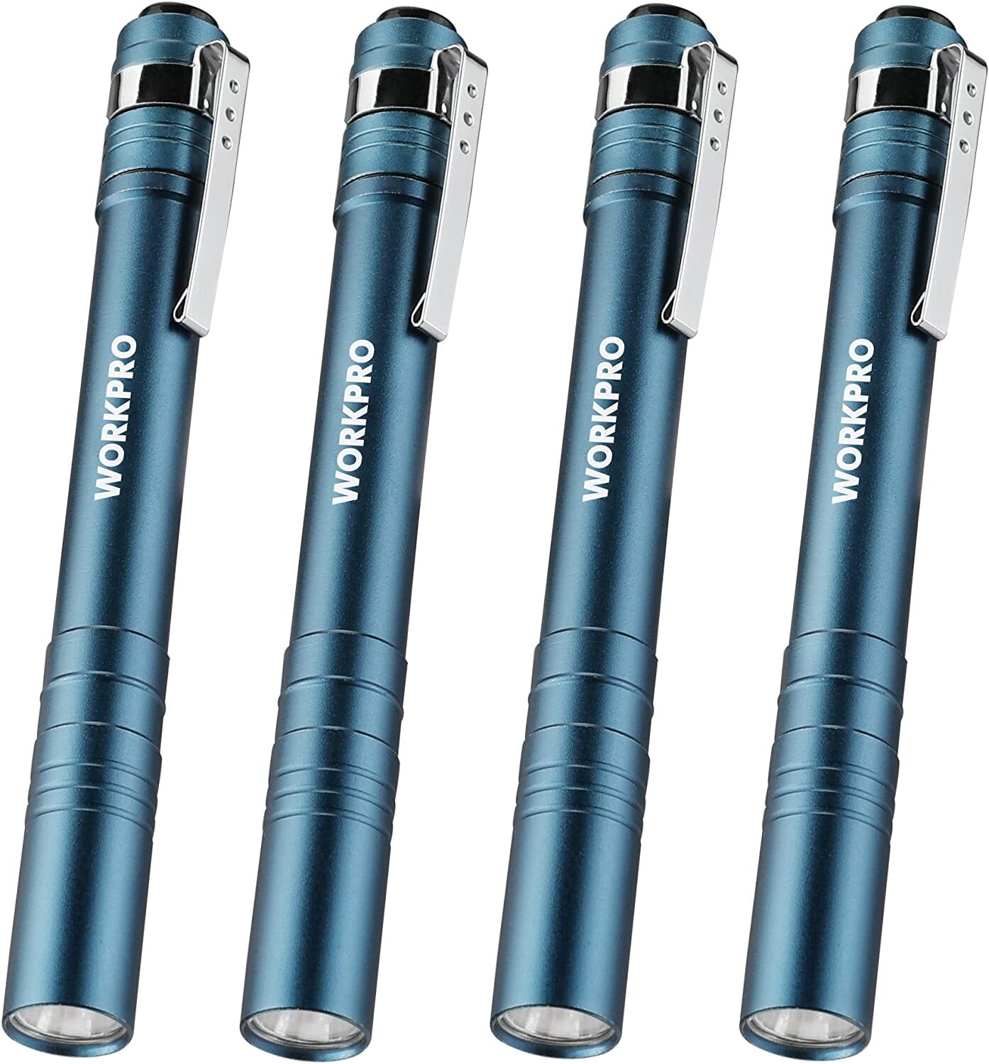 WORKPRO LED Pen Light Set 4-Pack 8AAA Batteries Included Pocket Torch Aluminum