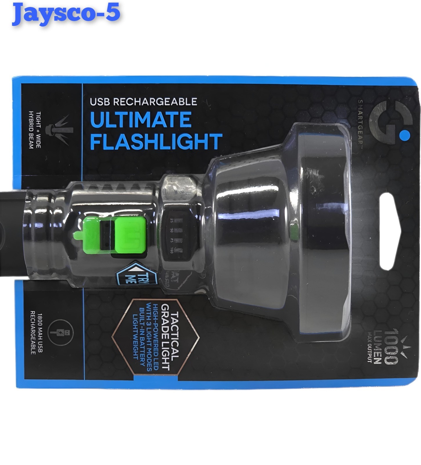 Smart Gear 1000 Lumen Flashlight With 3 Light Modes Built In USB Rechargeable