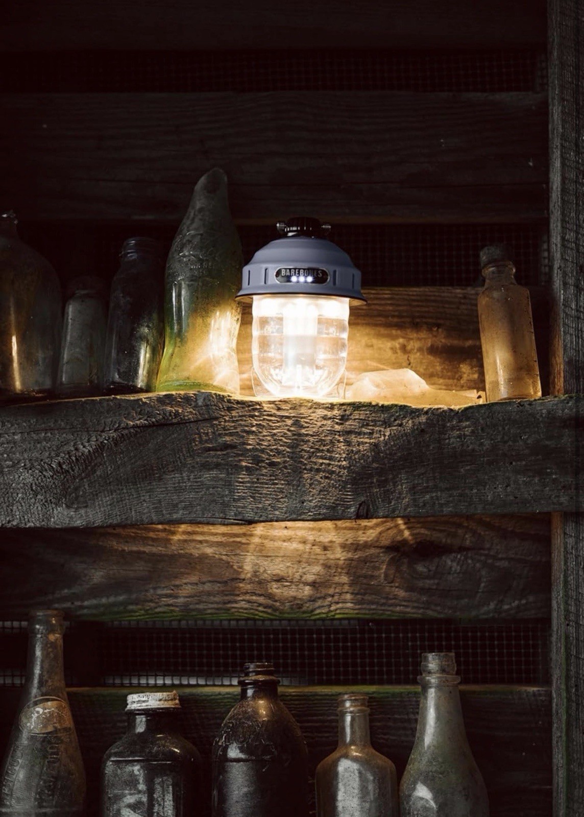 Barebones Living Beacon Hanging Lantern Slate Stamped Steel Rechargeable Battery