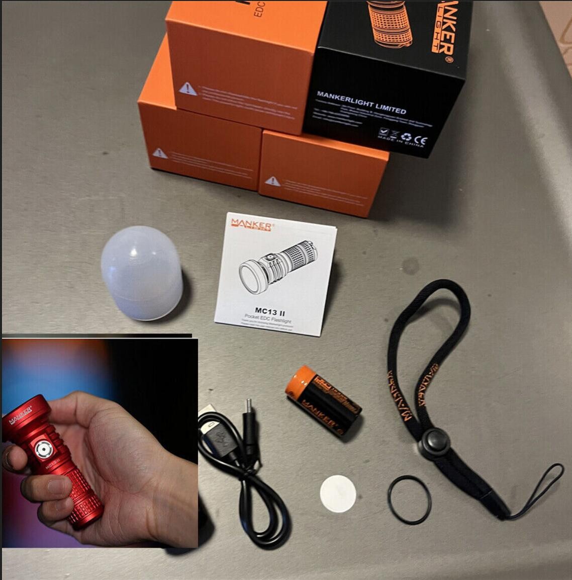 Manker Light Red EDC Flashlight 4500 Lumen LED Long Range USB C Rechargeable