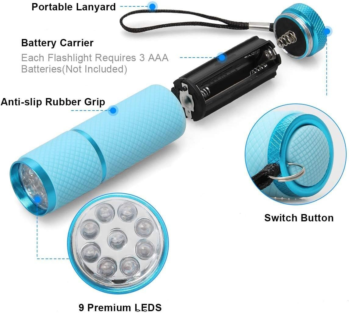 9 LED Glow in Dark Flashlights, 4 Pack Rubber Coated Small Flashlights
