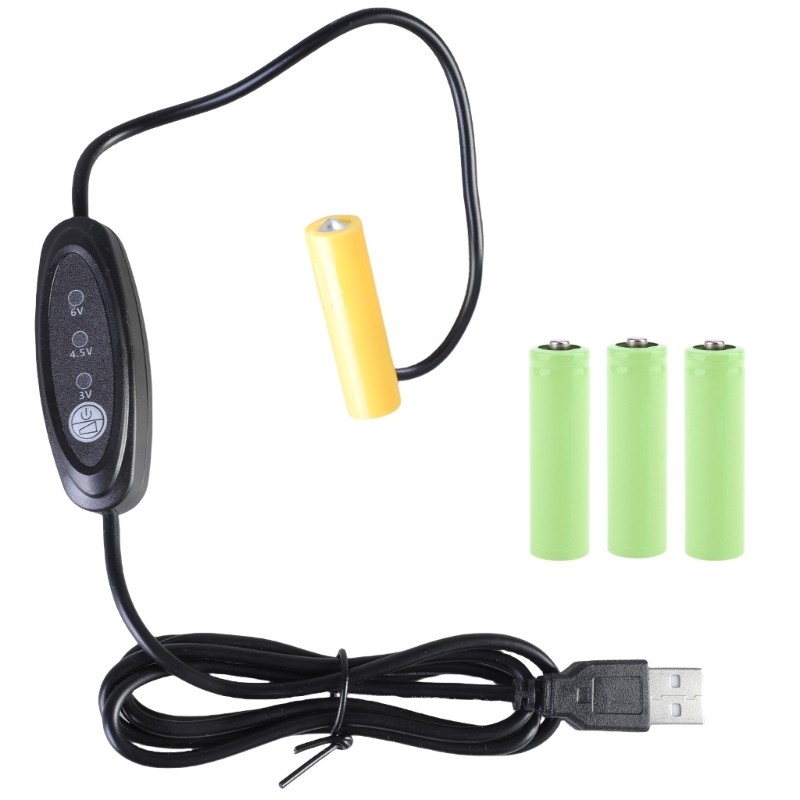 USB 5V to 3V 4.5V 6V Power Cable for Replacing AA Batteries in Toys and More