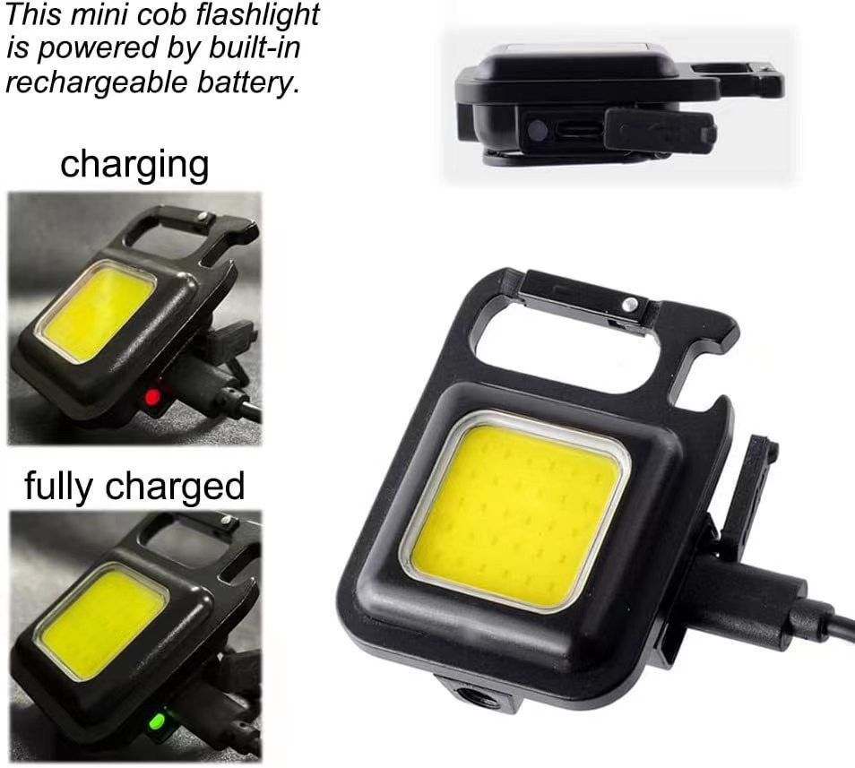 Mini LED 800 Lum USB Rechargeable COB Keychain Work Lights Key Ring Camp Torch