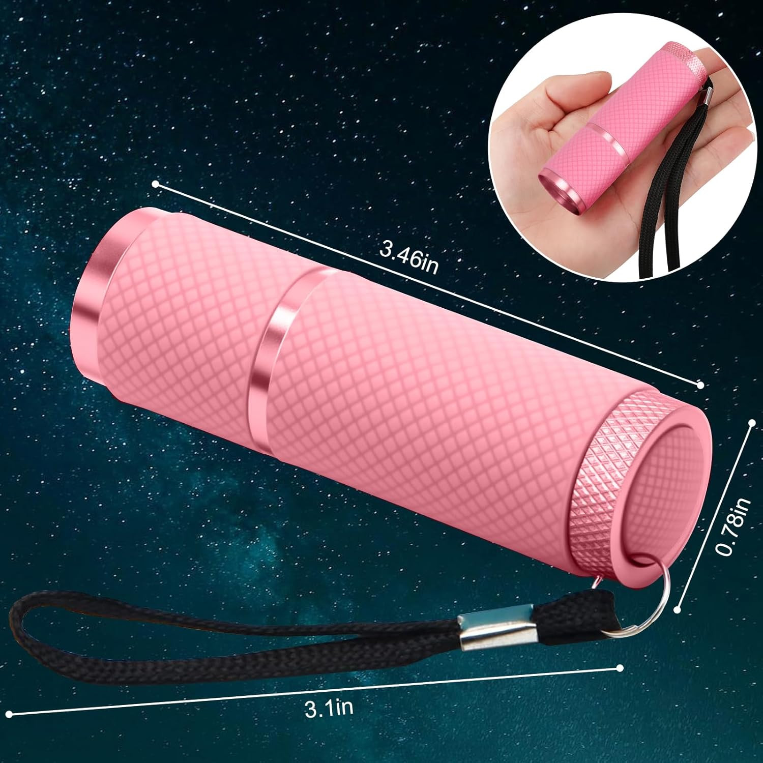 4 Pack Mini Flashlights, 9 LED Glow-In-The-Dark Aluminum Lights