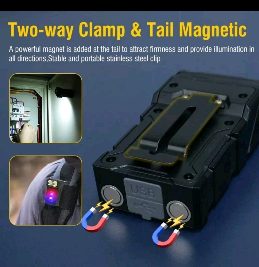 Mini EDC USB Rechargeable LED Flashlight COB Lamp • Magnetic Portable Light