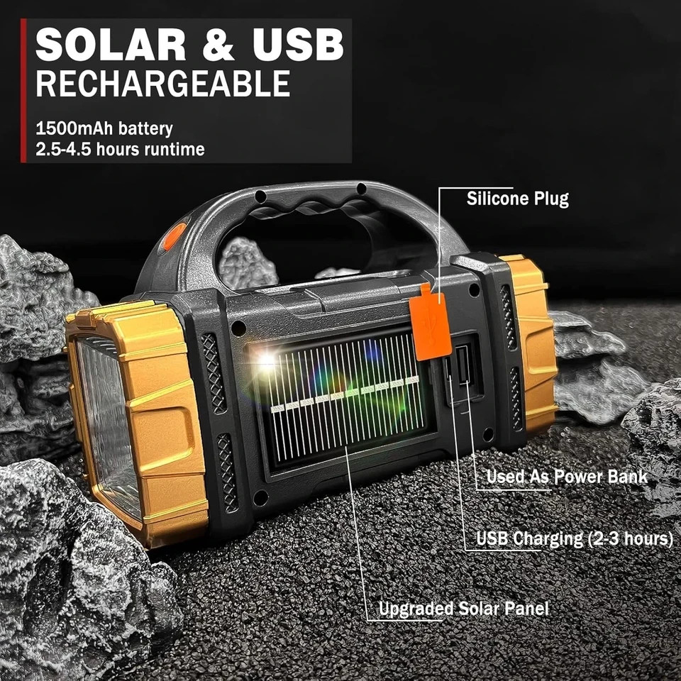 1-Pack Solar Flashlight High Lumens Rechargeable Outdoor Waterproof Spotlight LE