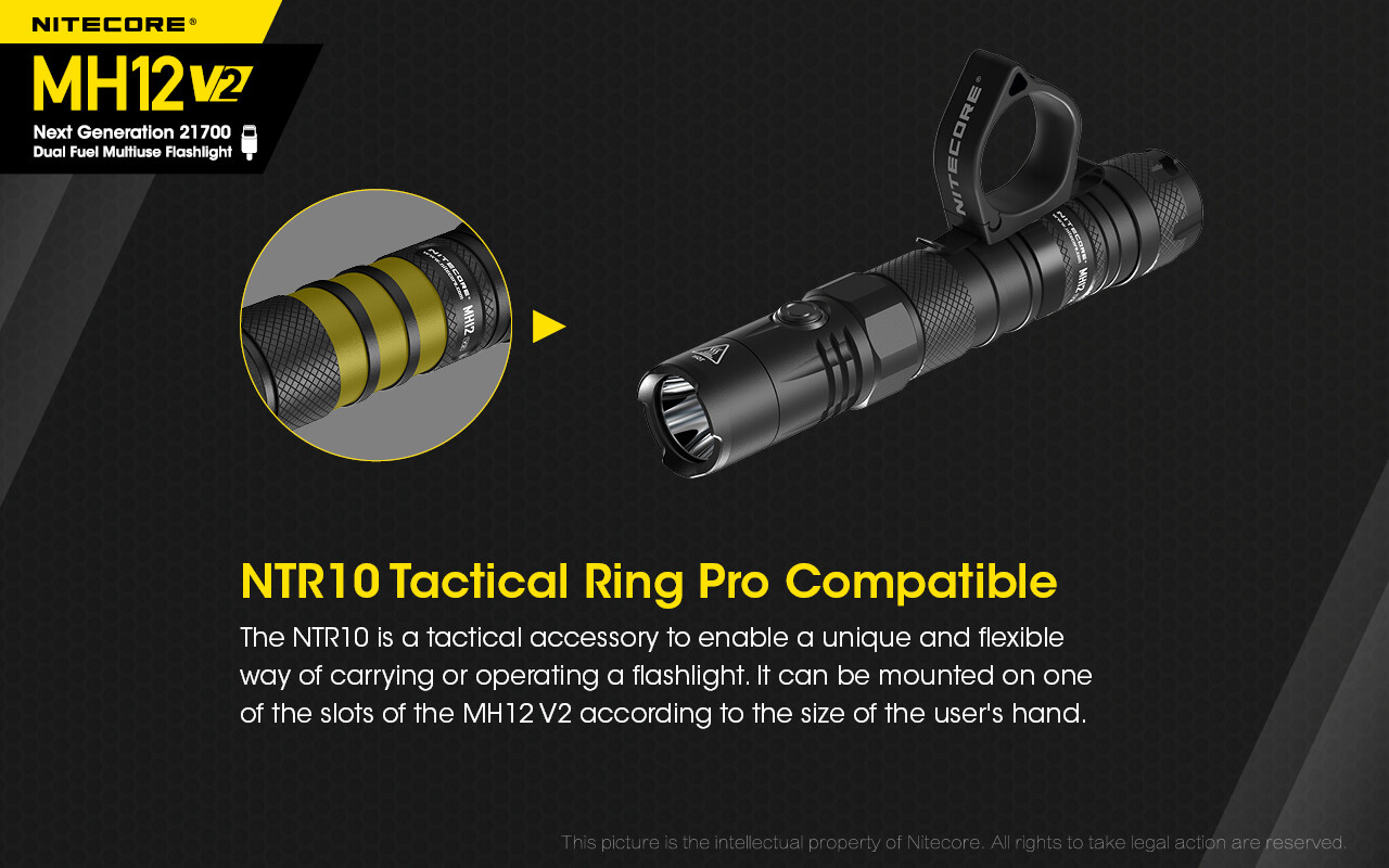 NiteCore MH12 V2 LED 1200 Lumens USB Rechargeable Flashlight Torch + Battery