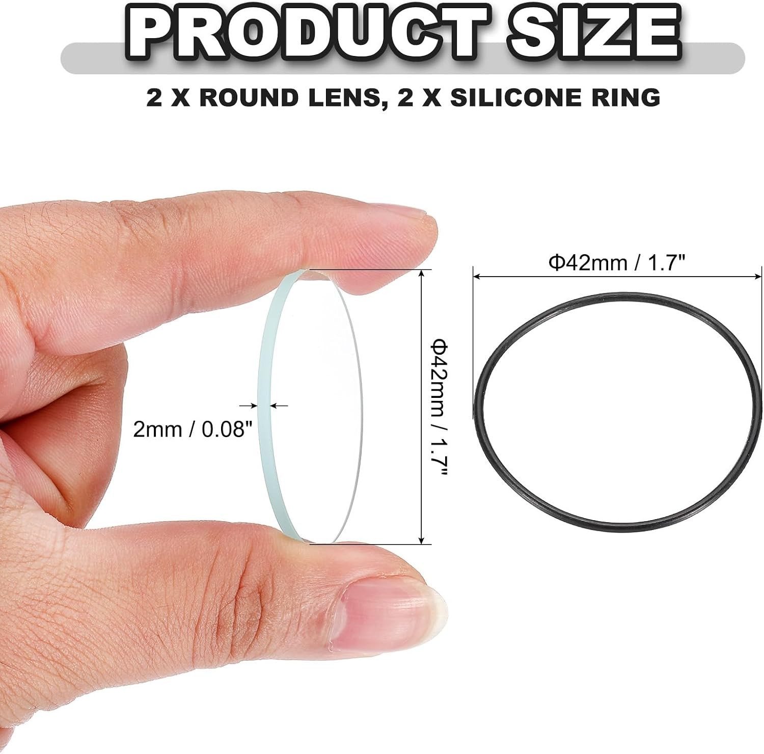 1.65″ Dia LED Lens, 2 Set Polished Edge Flashlight Glass Lens with Silicone R…