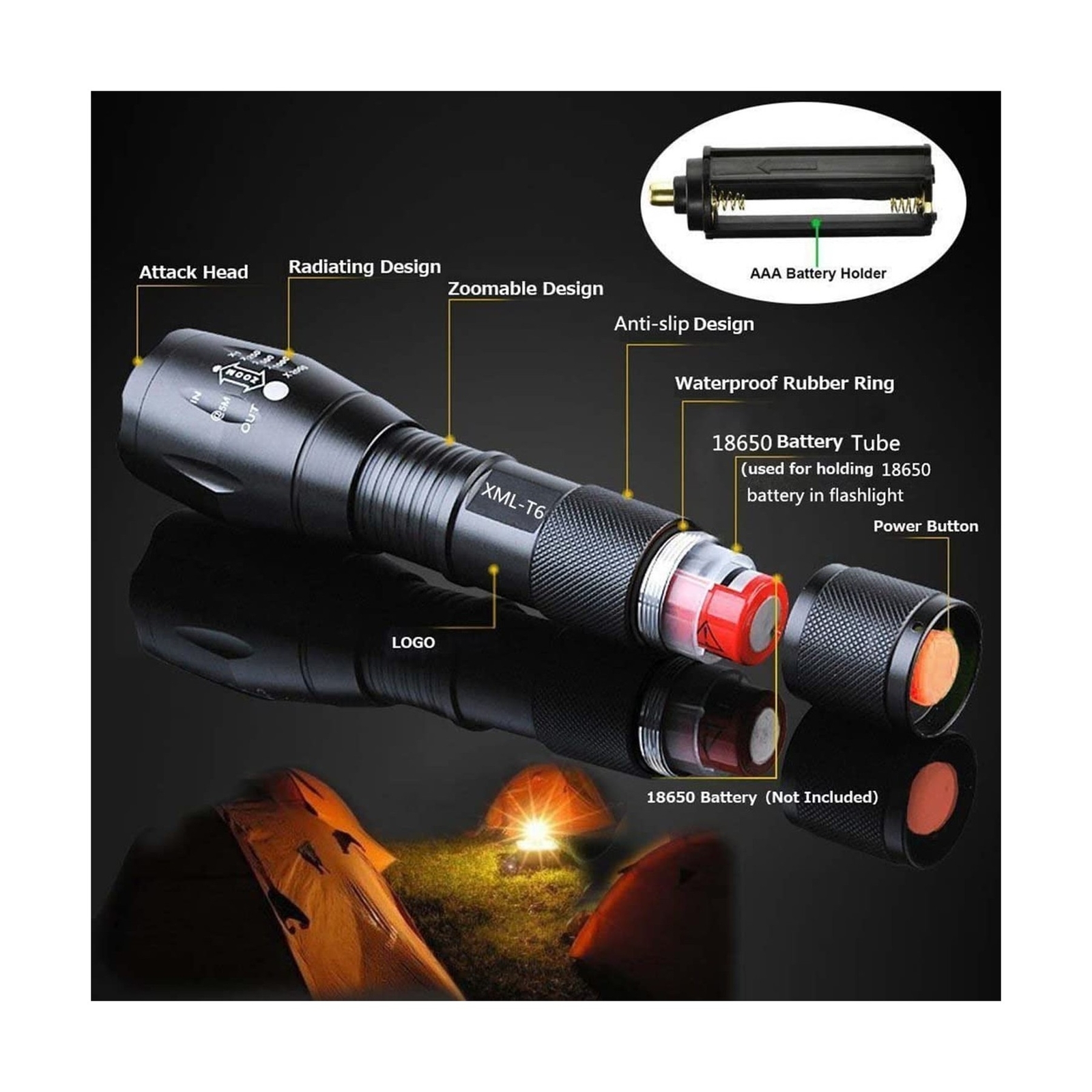 ThuZW 2 Pack Tactical Flashlight Torch, Military Grade 5 Modes XML T6 3000 Lu…
