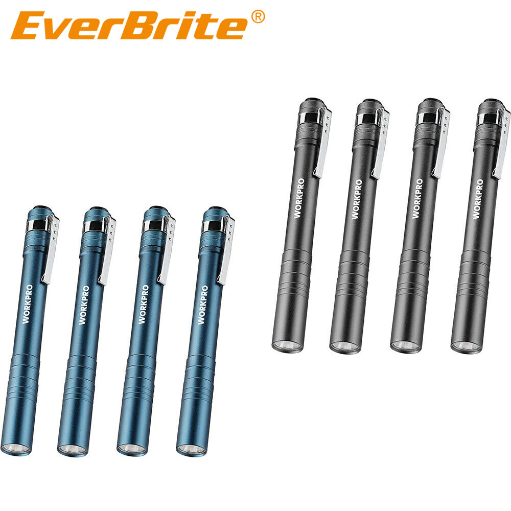 WORKPRO 4-Packs Gray/Blue LED Pen Light Set Pocket Pen Flashlight Penlight Light