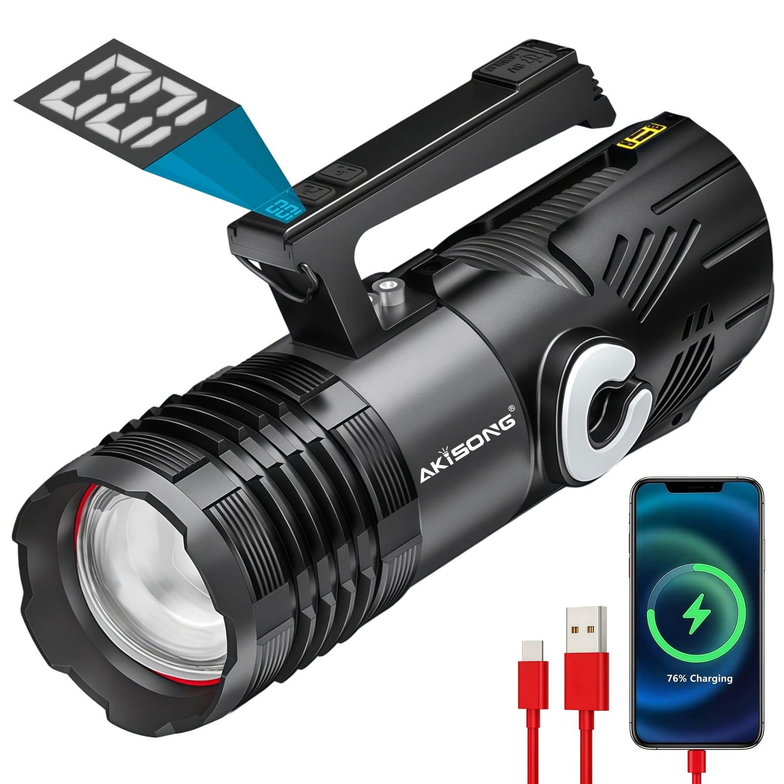 Spotlight Flashlight Rechargeable 18000 High Lumens with USB Output