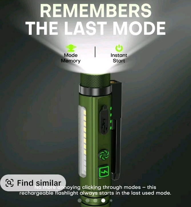 EDC Rechargeable Flashlight LED Magnetic Base Blue 11 Modes With Glass Breaker
