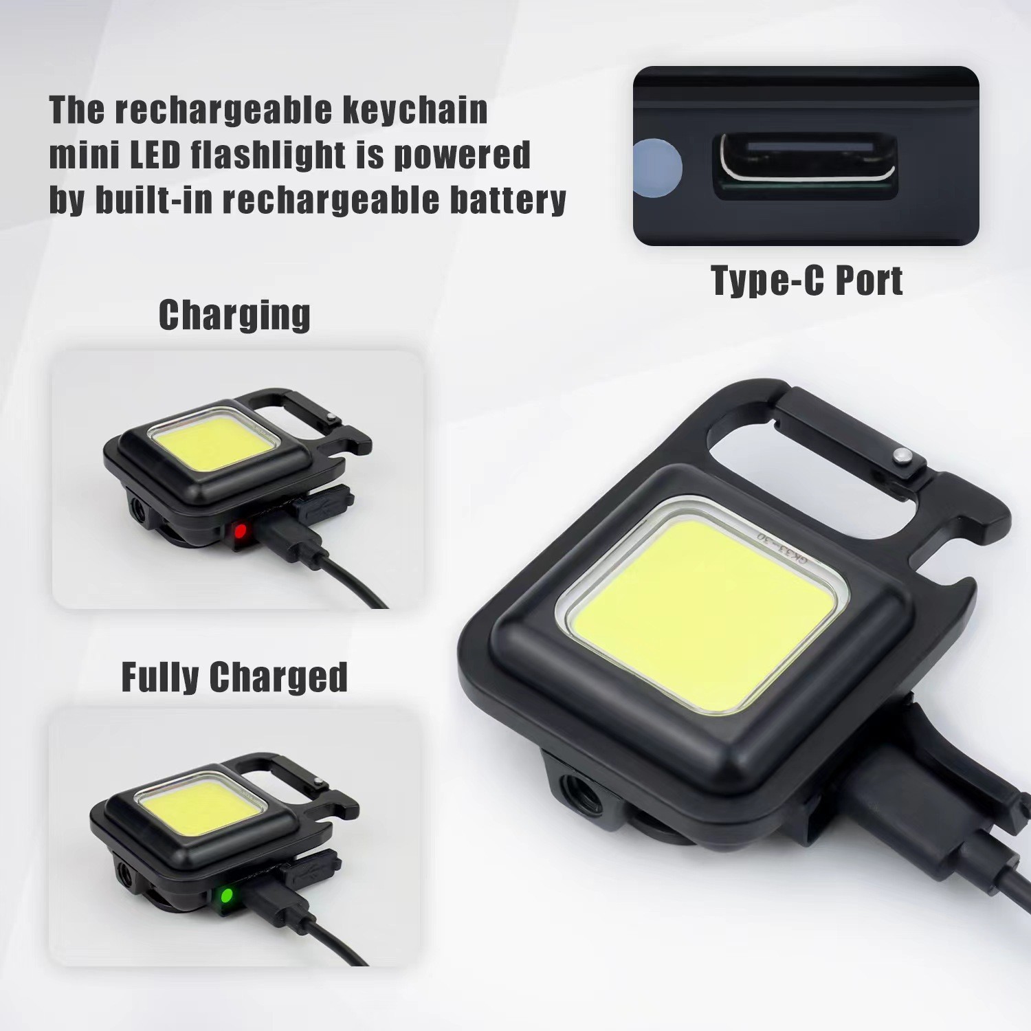 Mini LED 800 Lum USB Rechargeable COB Keychain Work Lights Key Ring Camp Torch