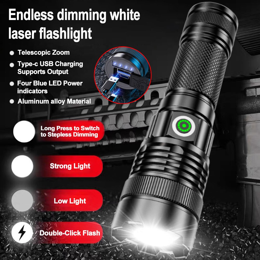 Flashlight 30W LEP Super Bright Torch Hunting White Light Built-in Battery US