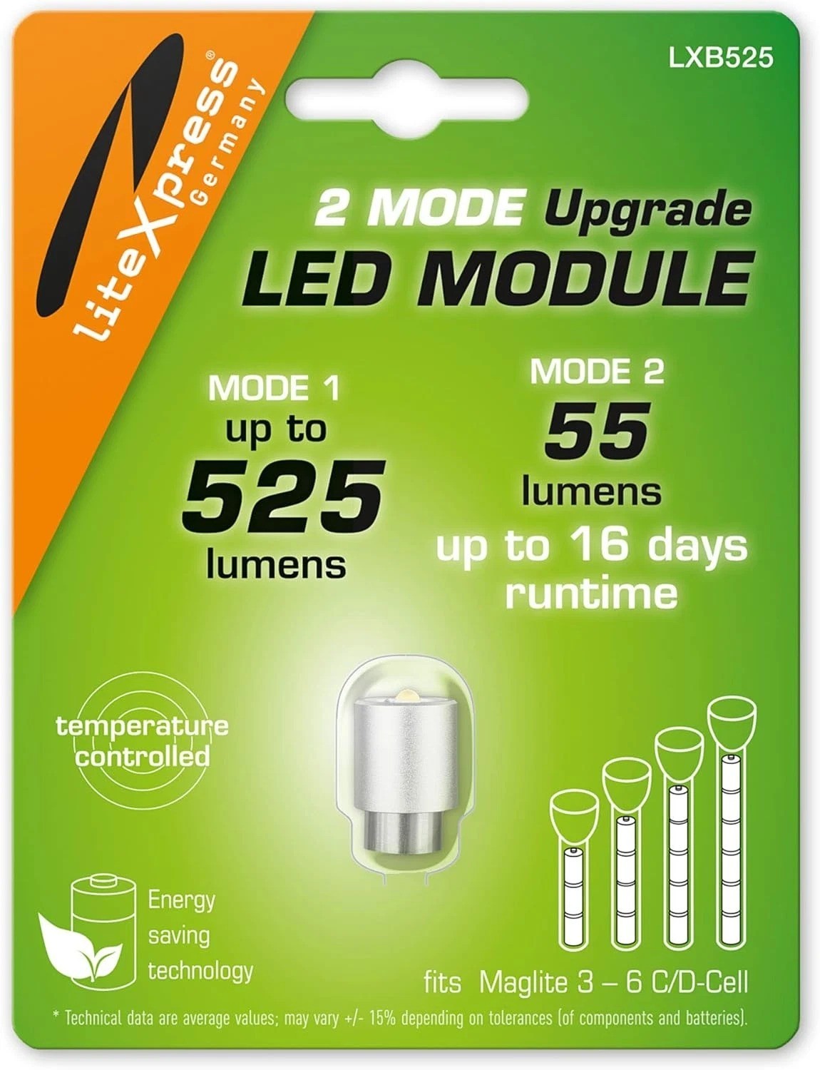 LiteXpress LXB525 2 Mode LED Upgrade Module 525 or 55 Lumen for 3-6 C/D Cell …