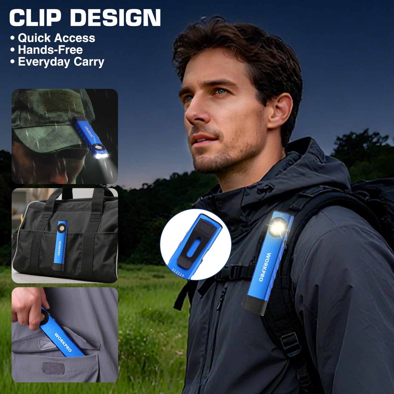 WORKPRO Rechargeable Work Light, 600 Lumens Flat Pocket Flashlight with Blue