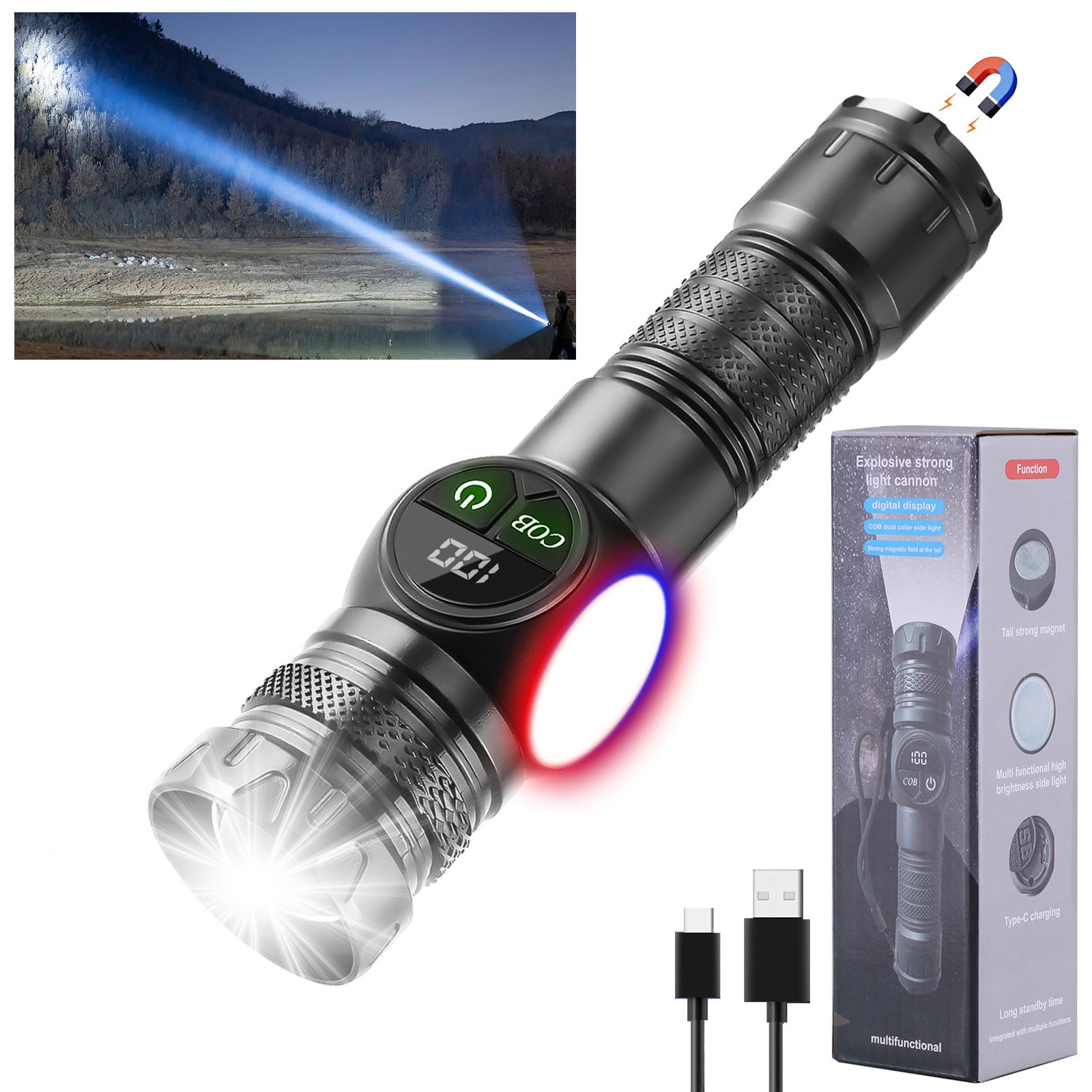 2x Super Bright LED Flashlight Rechargeable Tactical Flashlights LED Work Lights