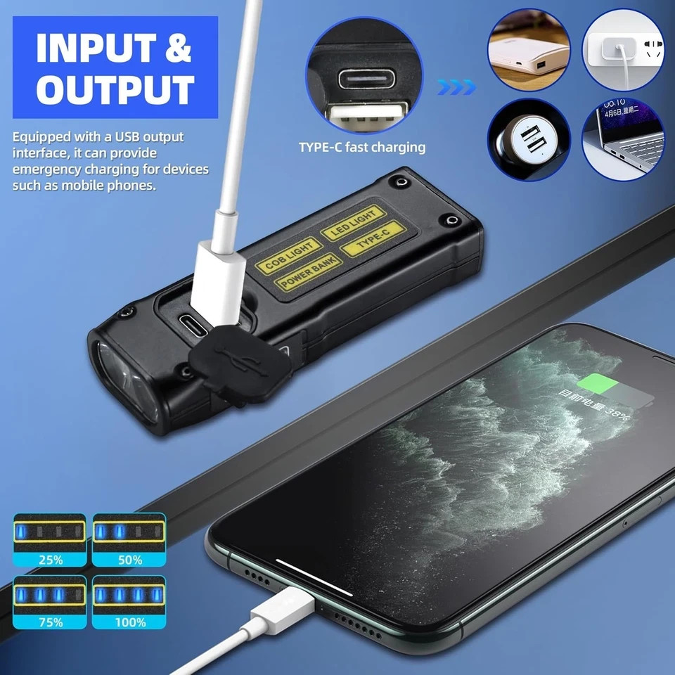 UV Flashlight 365+395 Blacklight LED EDC Flashlights High Lumen USB C…