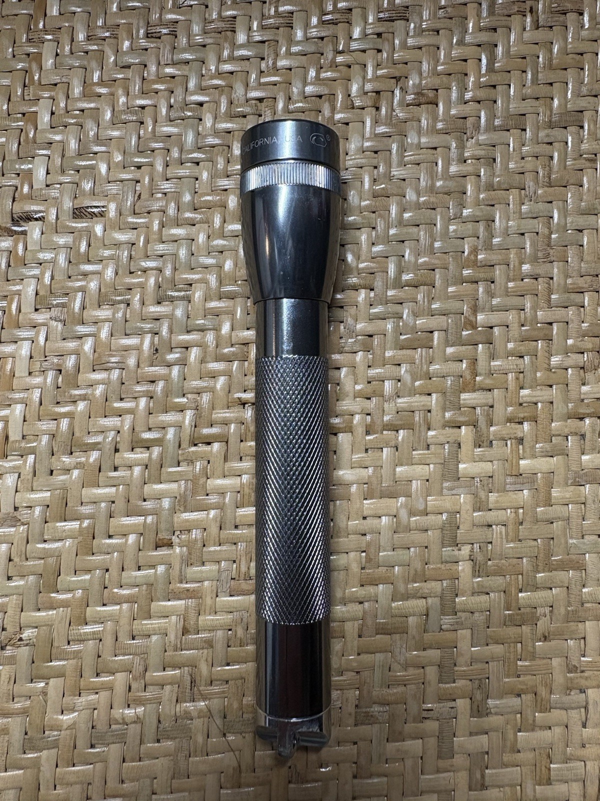 Vintage Mini Mag Light Incandescent Bulb Not LED Gun Metal Color & Nylon Case