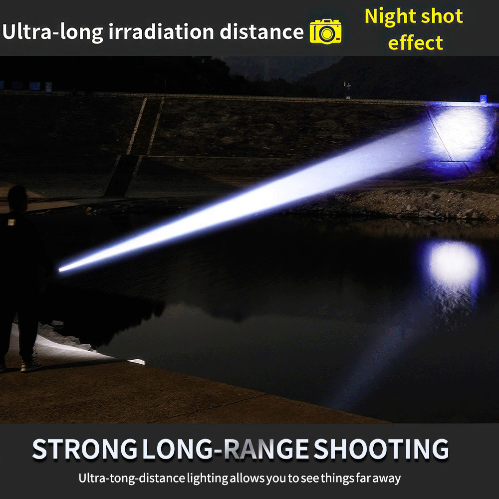 Flashlight Super Bright White+Yellow Light LED Zoom Type-C USB Camping Hiking