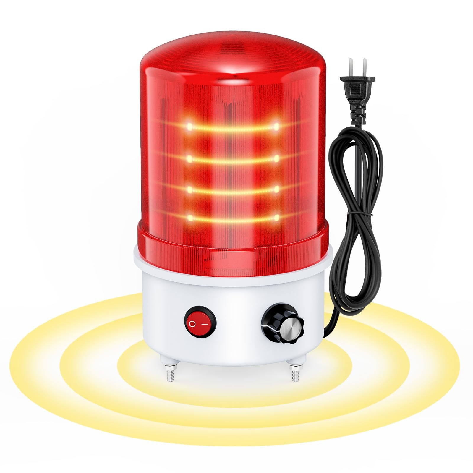 Industrial Rotating Warning Siren Light, Red 0–120 dB with Buzzer, 100–240V A…