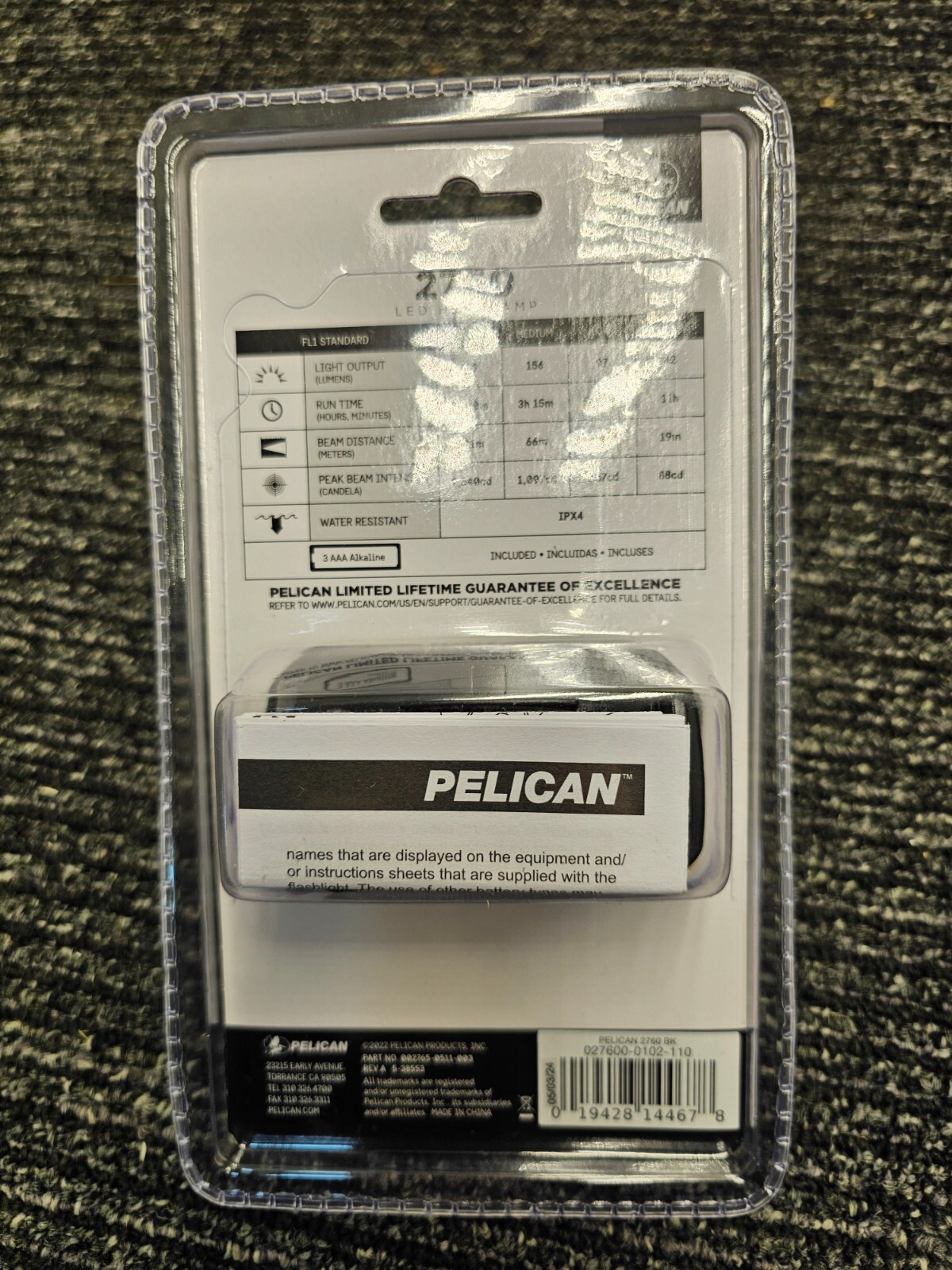 Pelican 2760 LED Headlamp 3 Modes 289 Lumens Night Vision Red Head Light Black