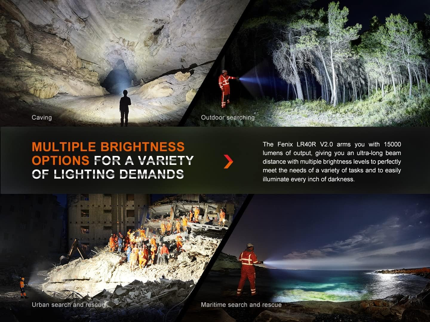 LR40R V2.0, Rechargeable Long Range, Ultra Bright LED Searchlight Torch | 15,000