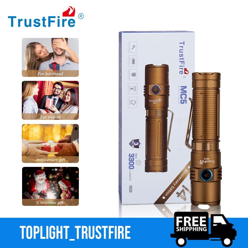 TrustFire MC5 3300 Lumens Magnetic LED Flashlight Powerful LED Torch Golden